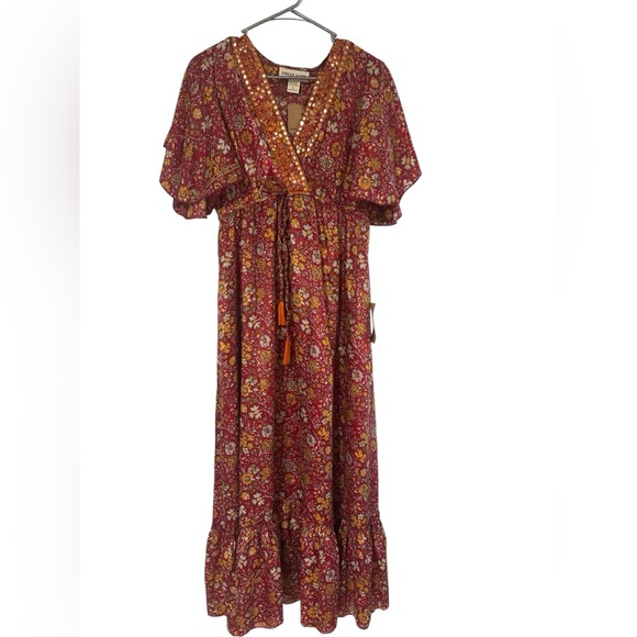 Bohemian Floral Maxi Dress in Red and Orange - Picture 1 of 14